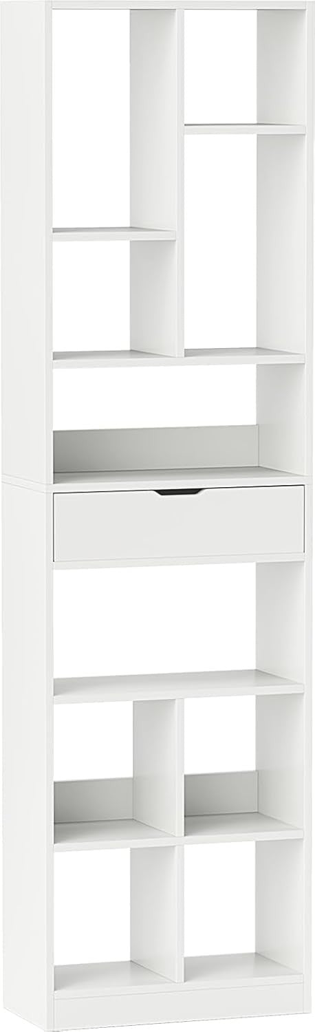 Tall Geometric Bookshelf with Drawer, 180cm Modern Display & Storage Unit