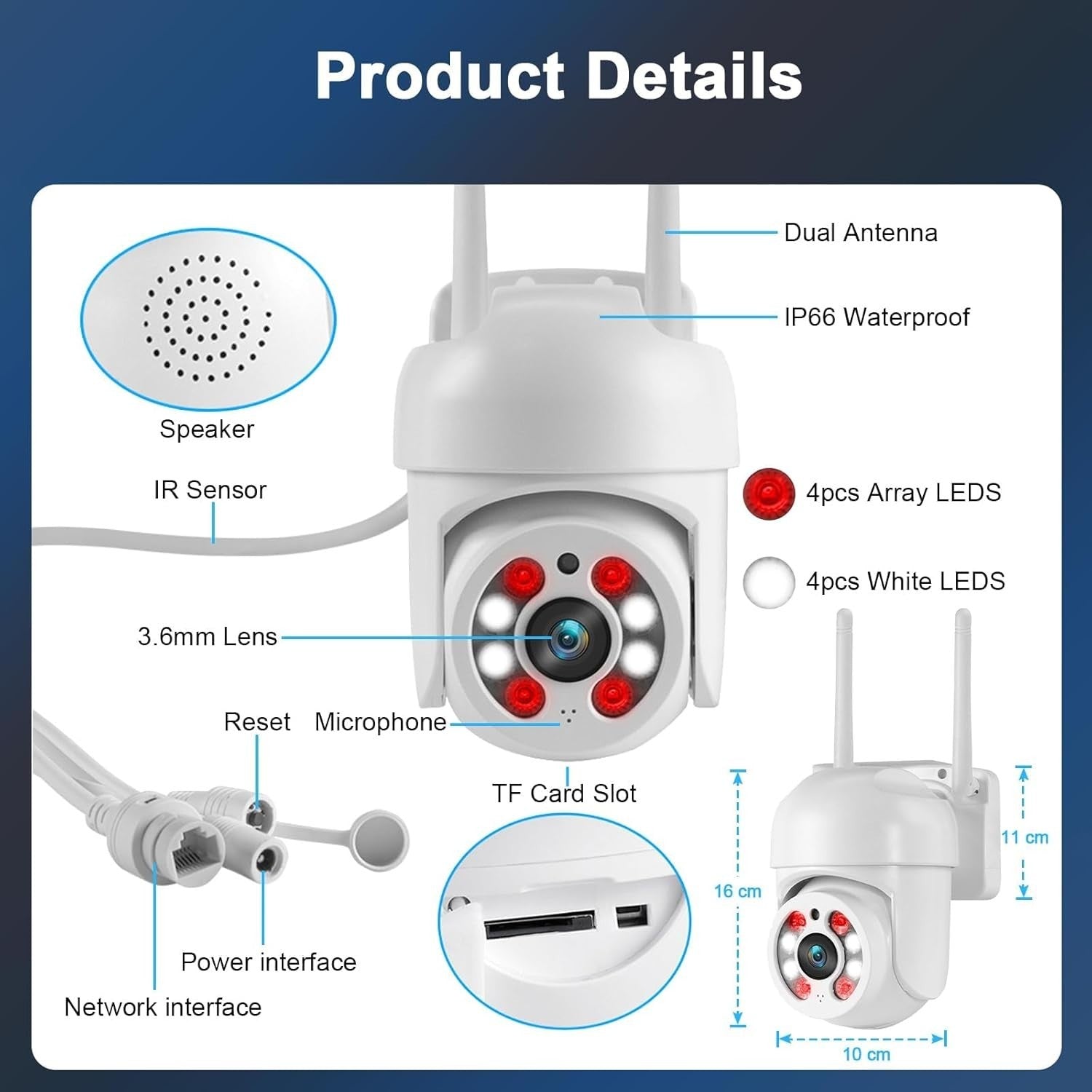 3MP PTZ Security Camera Outdoor WiFi 350° Pan Color Night Vision IP66