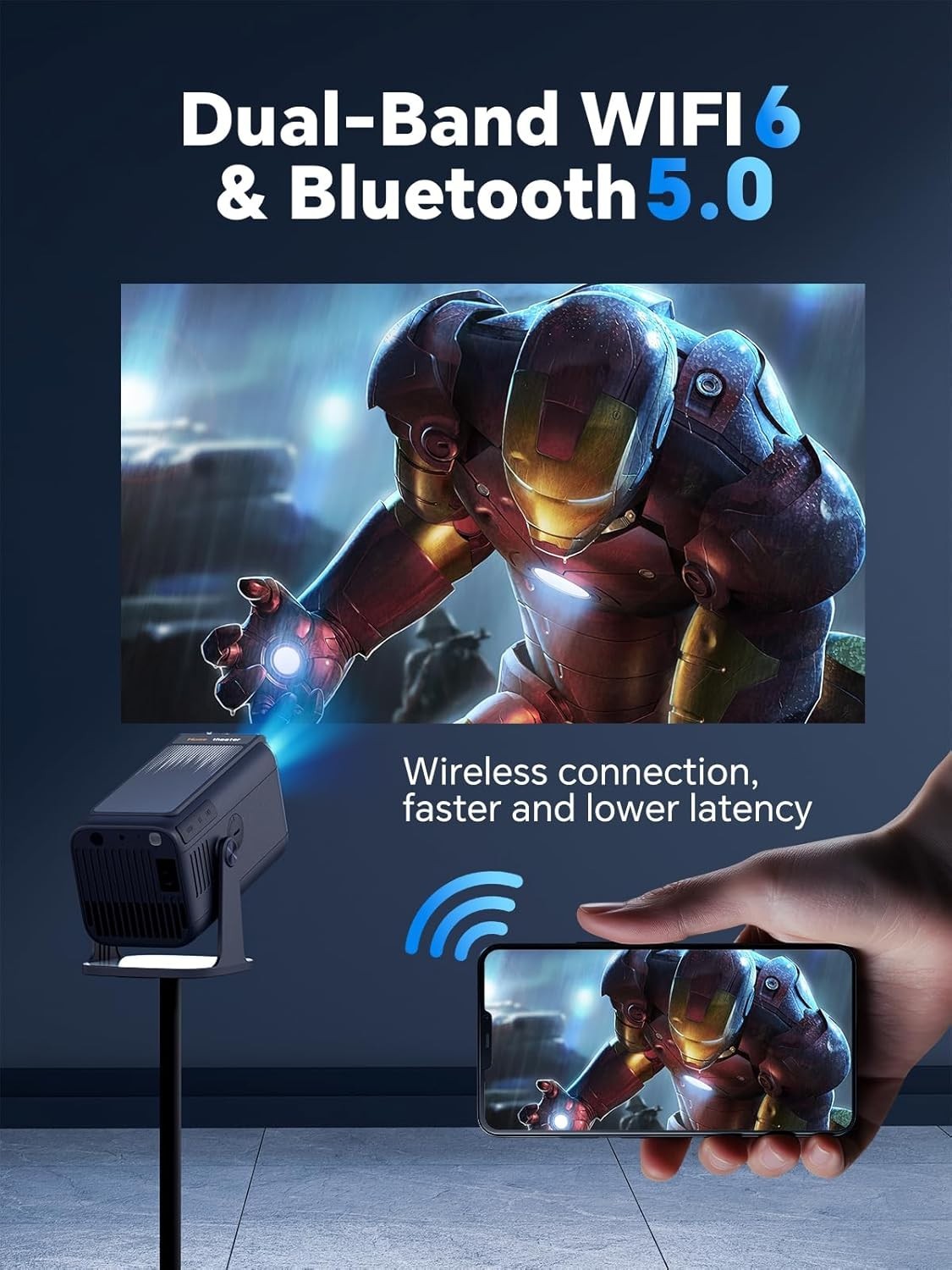 Smart Mini Projector 1080P 4K WiFi 6 Netflix YouTube Auto Focus