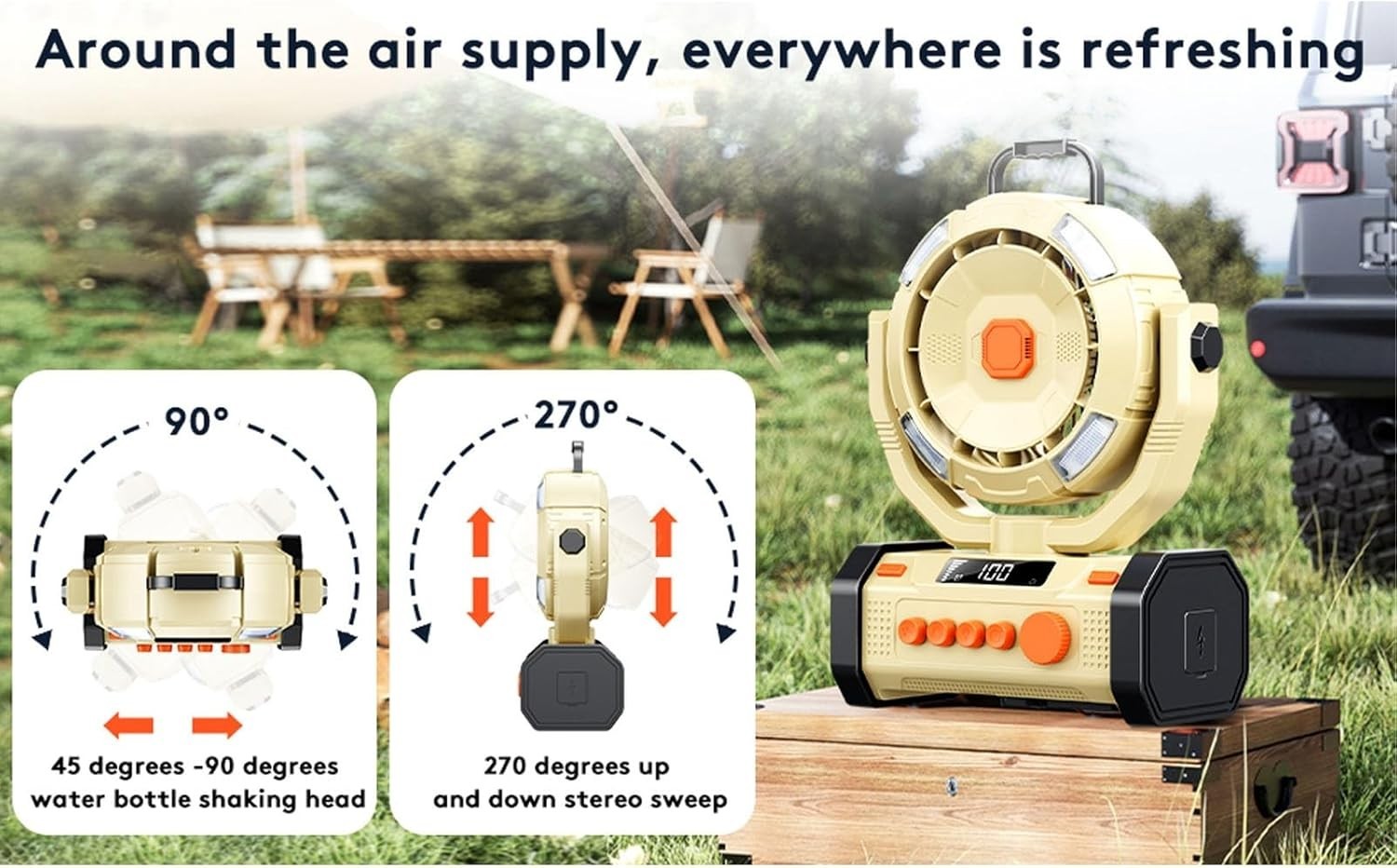 13.4-Inch Portable Camping Fan - 4Speed Rechargeable Silent Cooling Fan 18000mAh