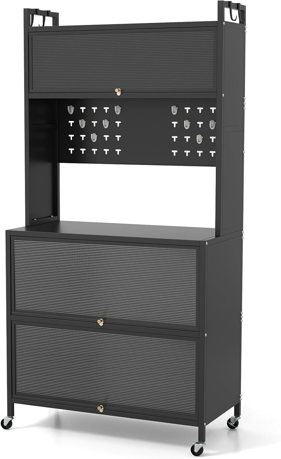 80x40x163cm Black Rolling Kitchen Cabinet 5-Tier Pantry Storage with Wheels