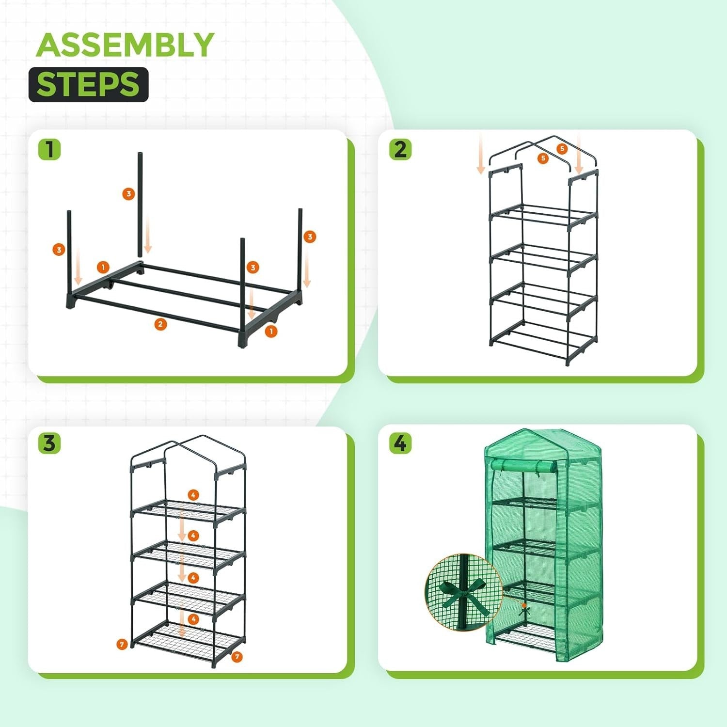 Mini 4-Tier Greenhouse with Shelves 69x49x163cm Green PE Cover Indoor Outdoor