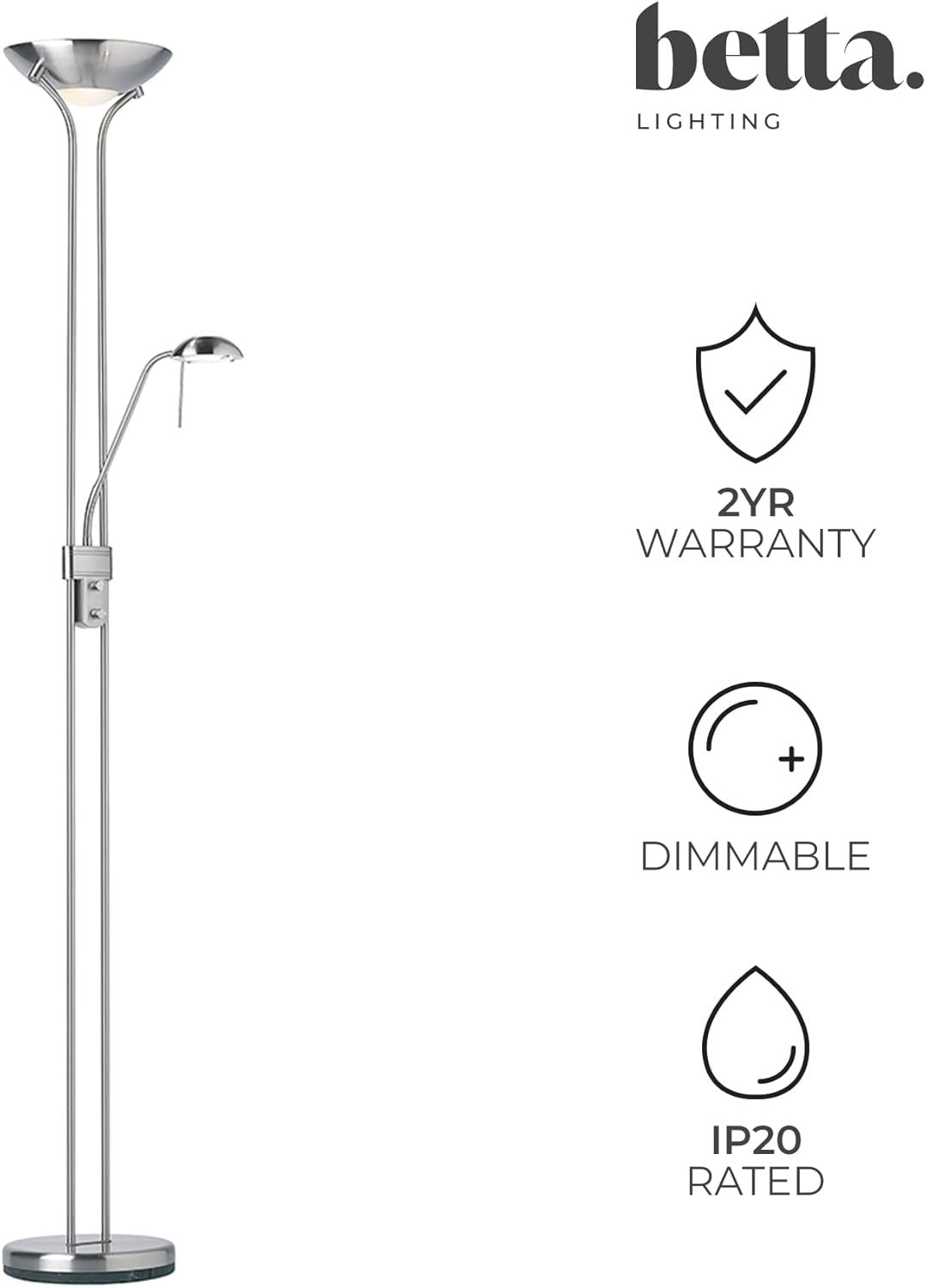 Mother Child Floor Lamp Uplighter Reading Light Satin Chrome Dimmable
