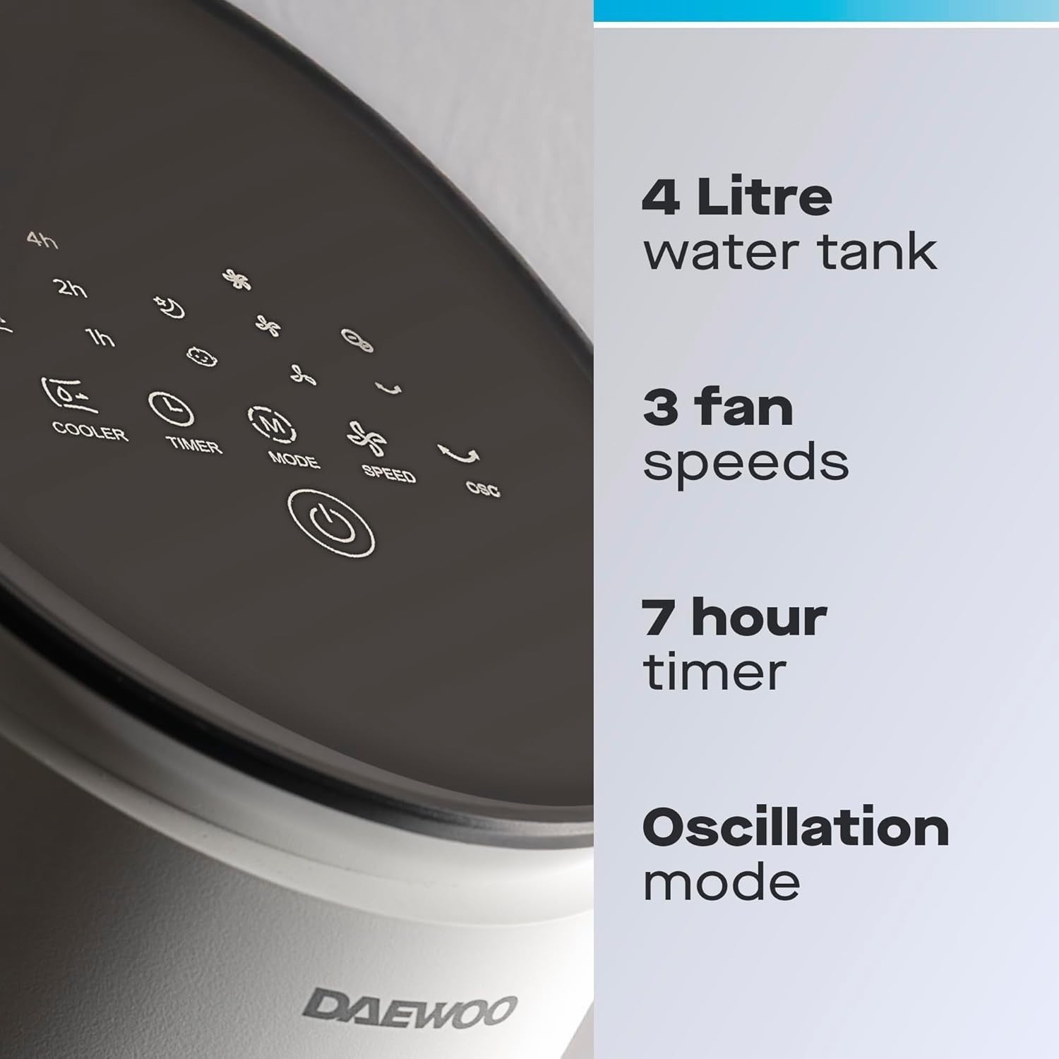 3-in-1 Tower Air Cooler – 4L Water Tank Purifier Fan White with Timer & Remote