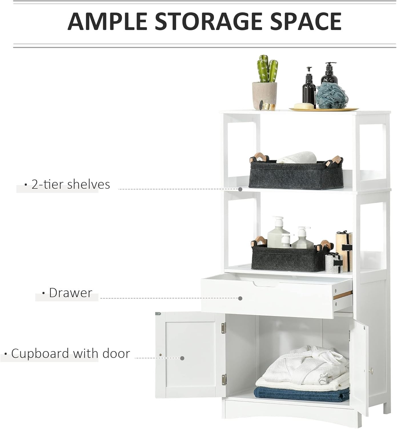 White Freestanding Bathroom Storage Cabinet with Shelves Drawer Doors