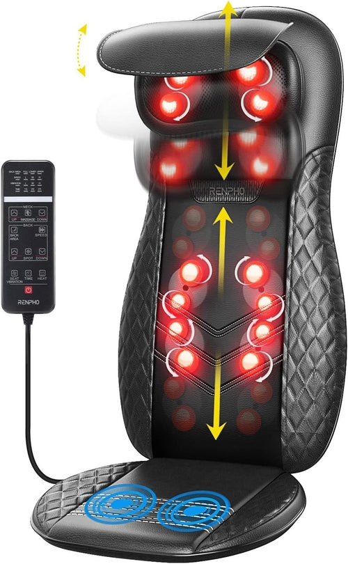 Shiatsu Heated Back Neck Massager Chair Deep Tissue Pain Relief