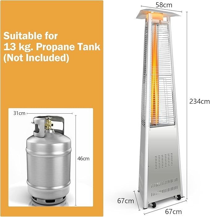 Outdoor Pyramid Patio Heater Gas Flame 42000BTU Adjustable Heat & Wheels