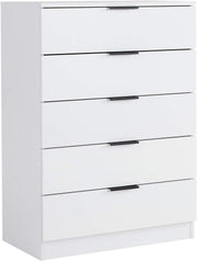White 5 Drawer Chest of Drawers Bedroom Storage Cabinet Tall Modern Unit