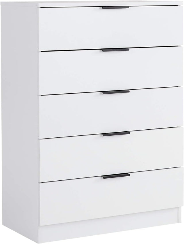 White 5 Drawer Chest of Drawers Bedroom Storage Cabinet Tall Modern Unit
