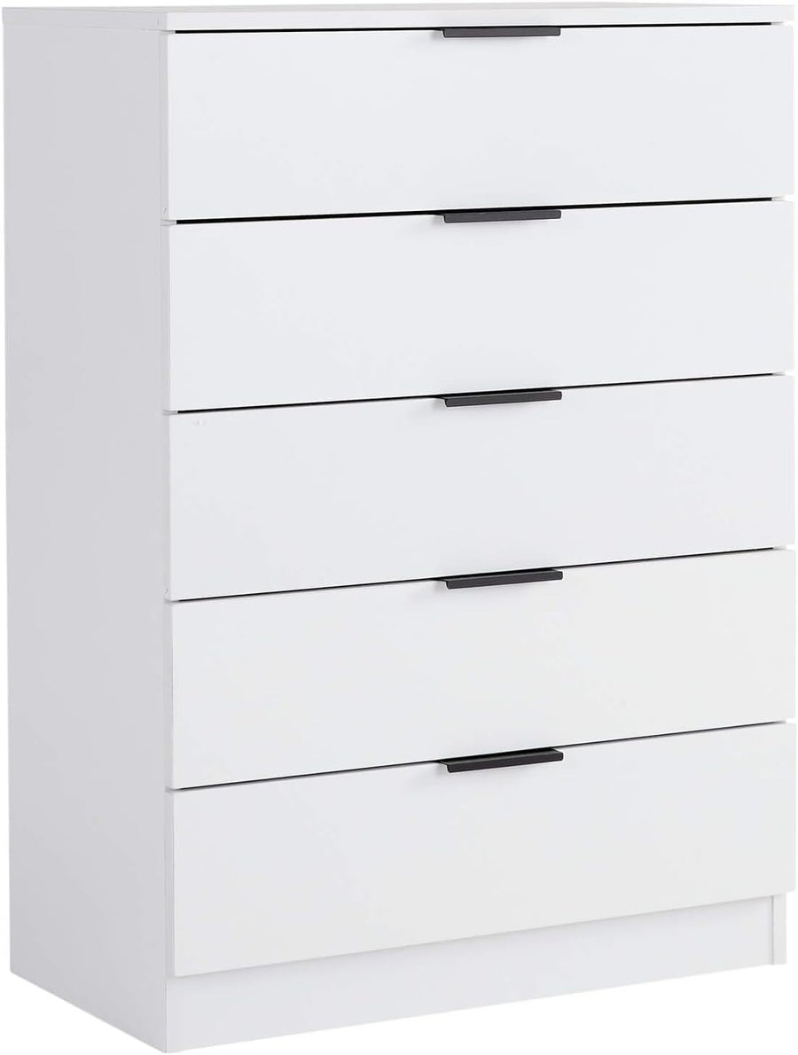 White 5 Drawer Chest of Drawers Bedroom Storage Cabinet Tall Modern Unit