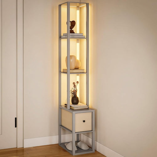 LED Floor Lamp with Shelves Storage Column Standing Lamp Adjustable Light