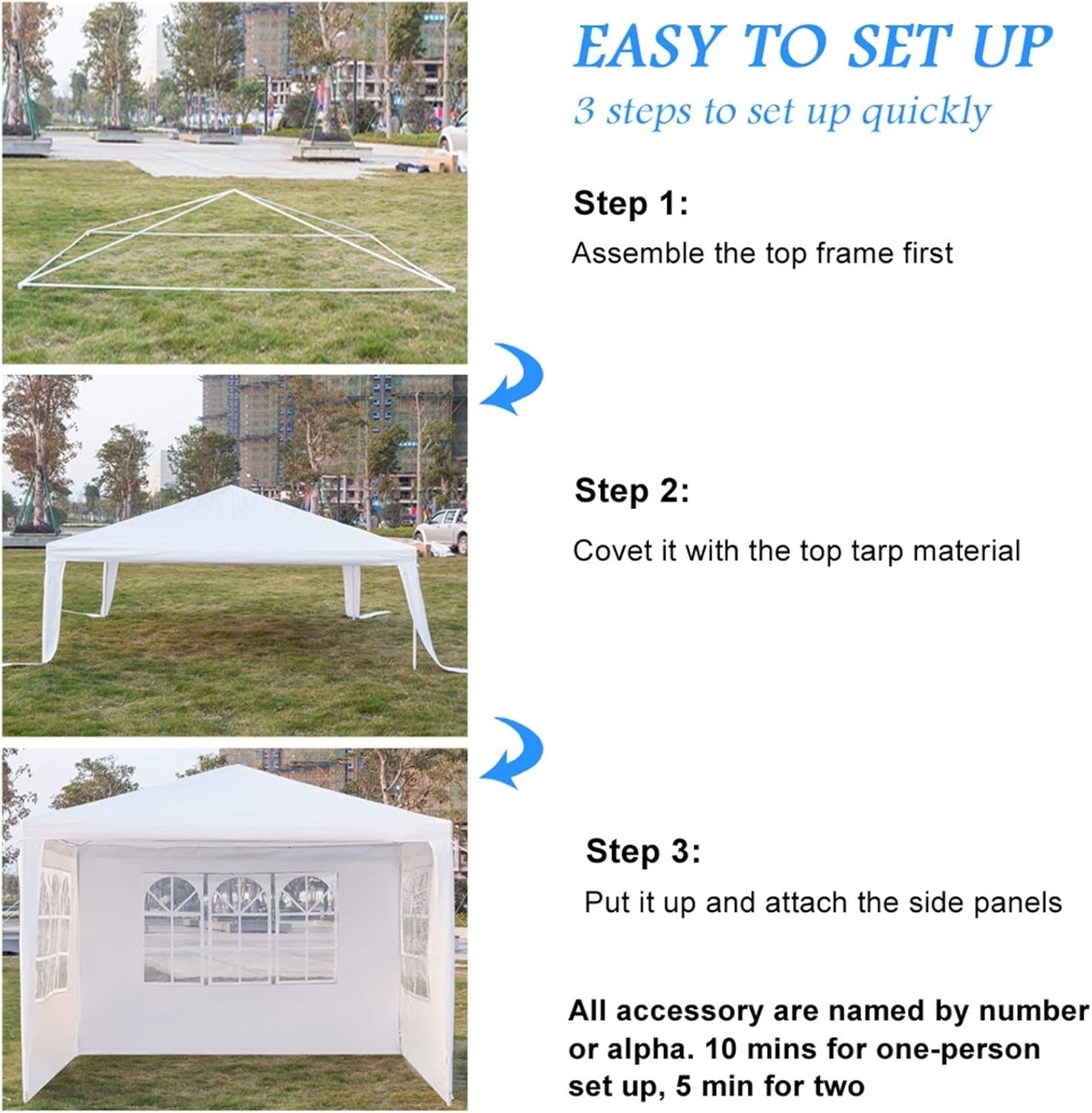 10x10ft Patio Gazebo Party Tent w/ 3 Side Walls White Waterproof Canopy