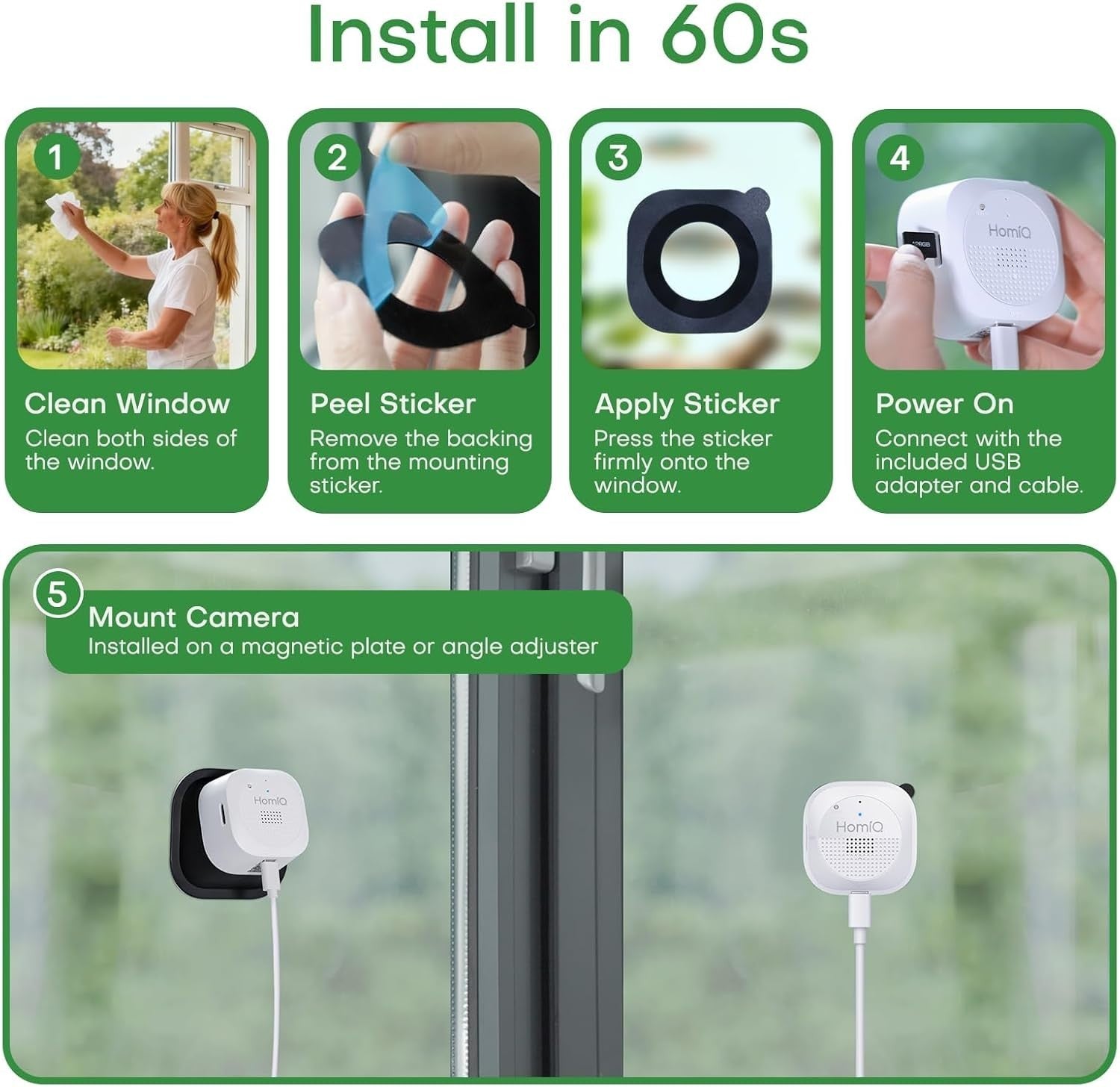 2K Window Security Camera WiFi 5GHz Color Night Vision 24/7 Record
