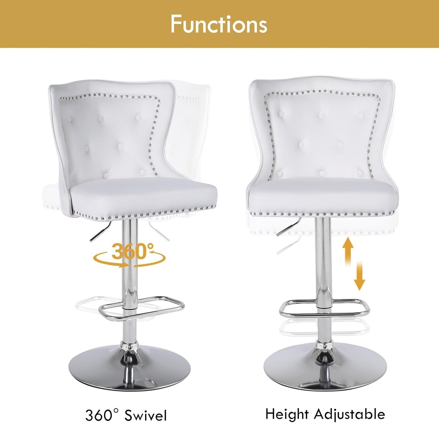 Adjustable Velvet Swivel Bar Stools Set of 2 | L-Shaped Comfort, Modern