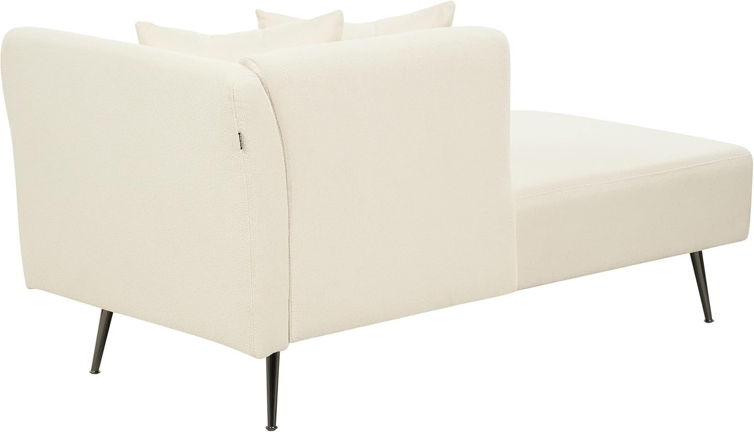 White Boucle Chaise Lounge Sofa | Recliner with Cushions Metal Legs