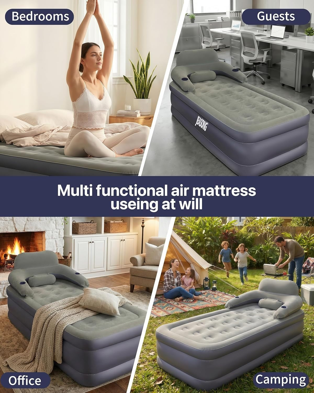 Single Twin XL Air Mattress 50cm Inflatable Bed w/ Headboard & Cup Holder