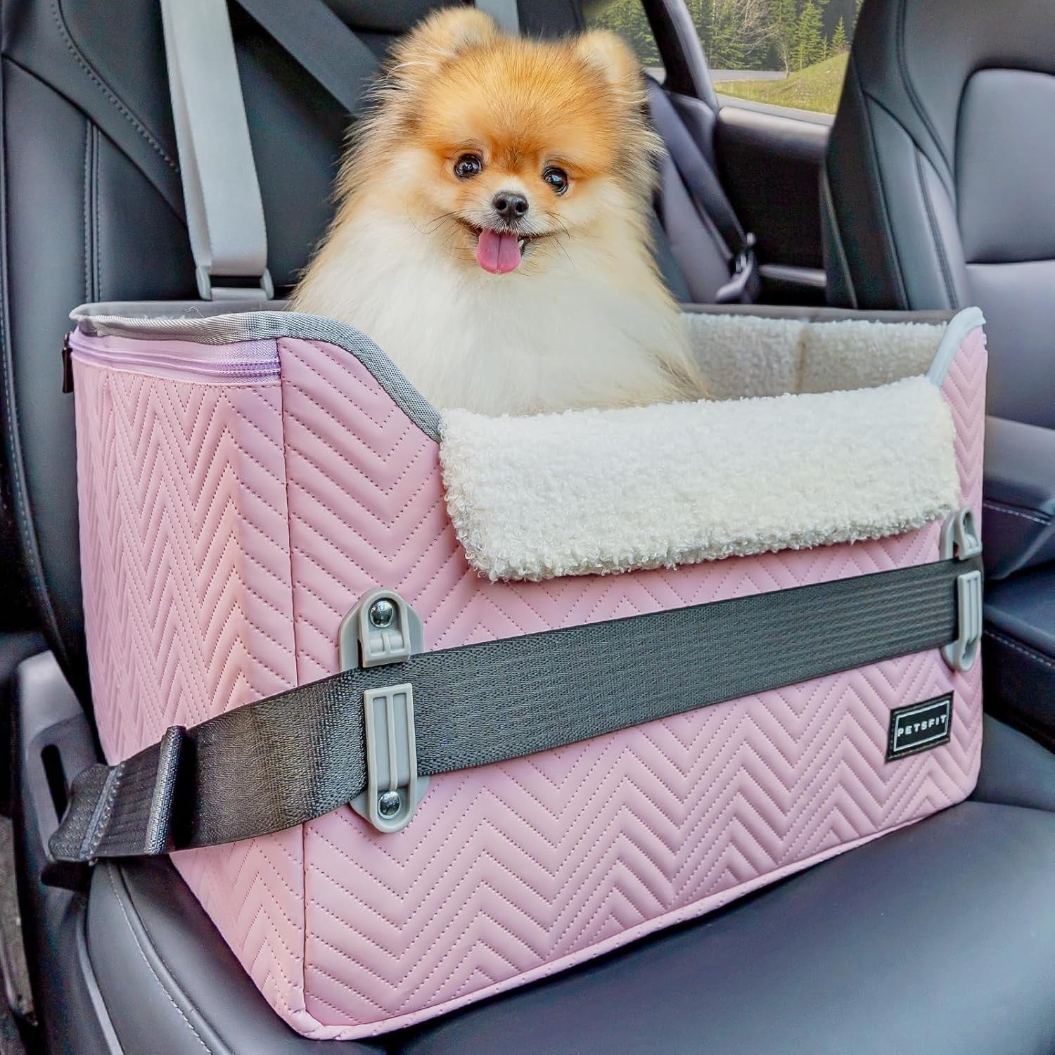 Pink Dog Booster Car Seat Adjustable Height Waterproof Travel Bed