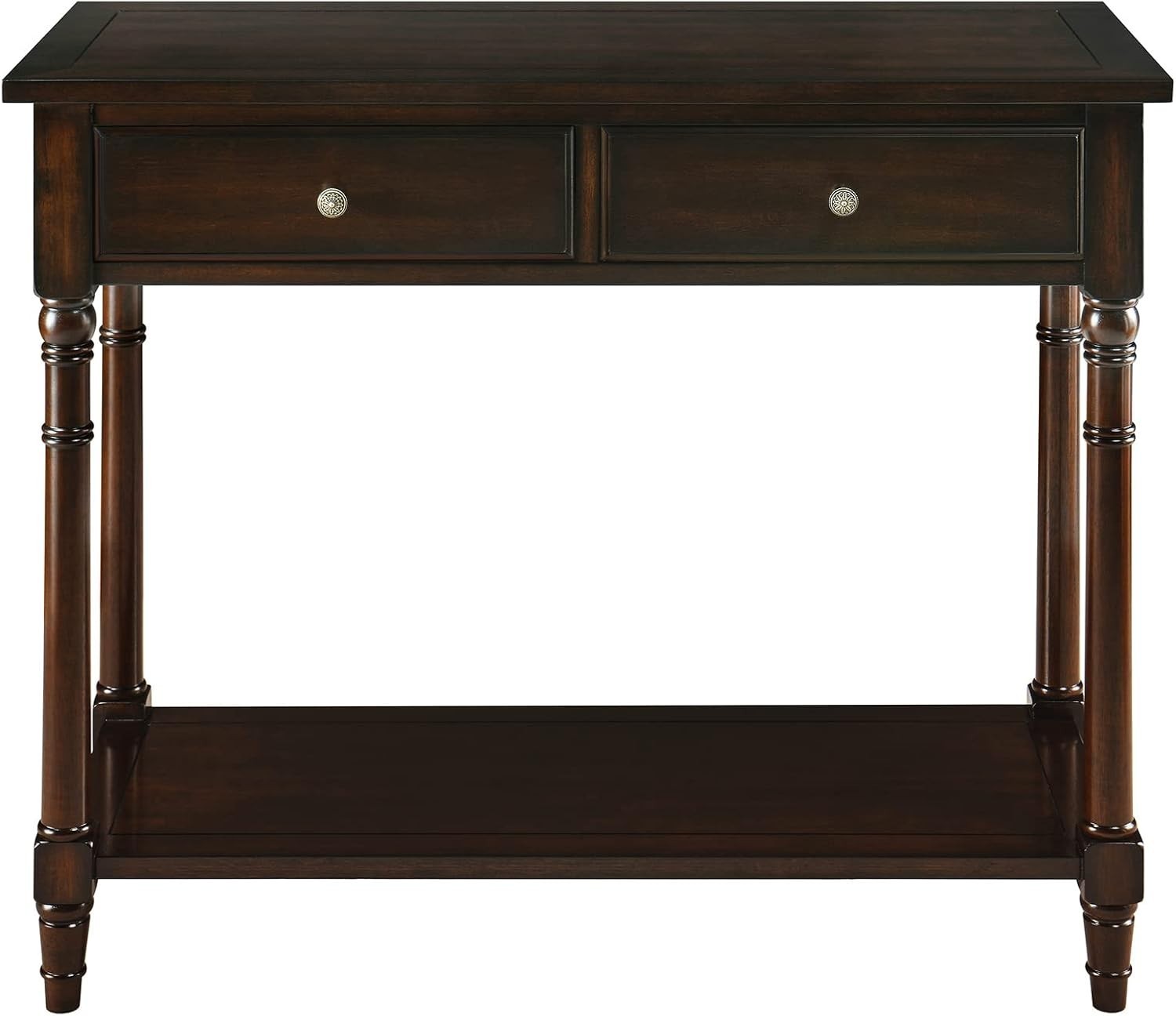 Wood Console Table with 2 Drawers & Shelf, 90x76.5cm, Stylish Walnut