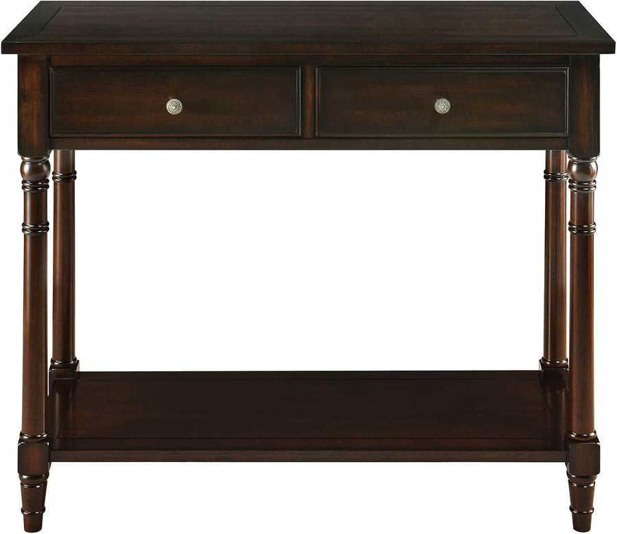 Wood Console Table with 2 Drawers & Shelf, 90x76.5cm, Stylish Walnut