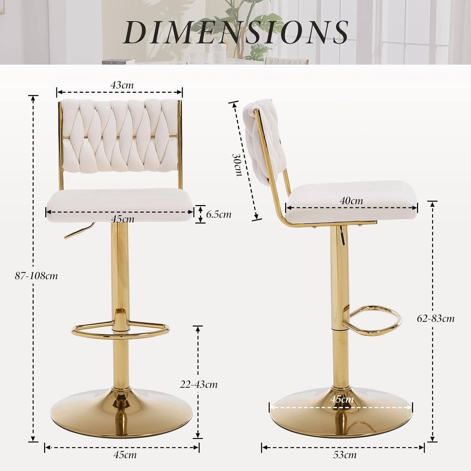 Adjustable Velvet Bar Stools Set of 2 Beige Swivel Counter Chairs