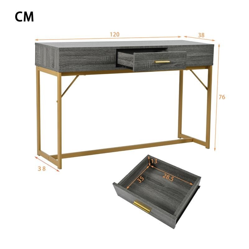 Luxury Console Table w/ Drawer – Gold Frame Entryway Hall Table 120cm