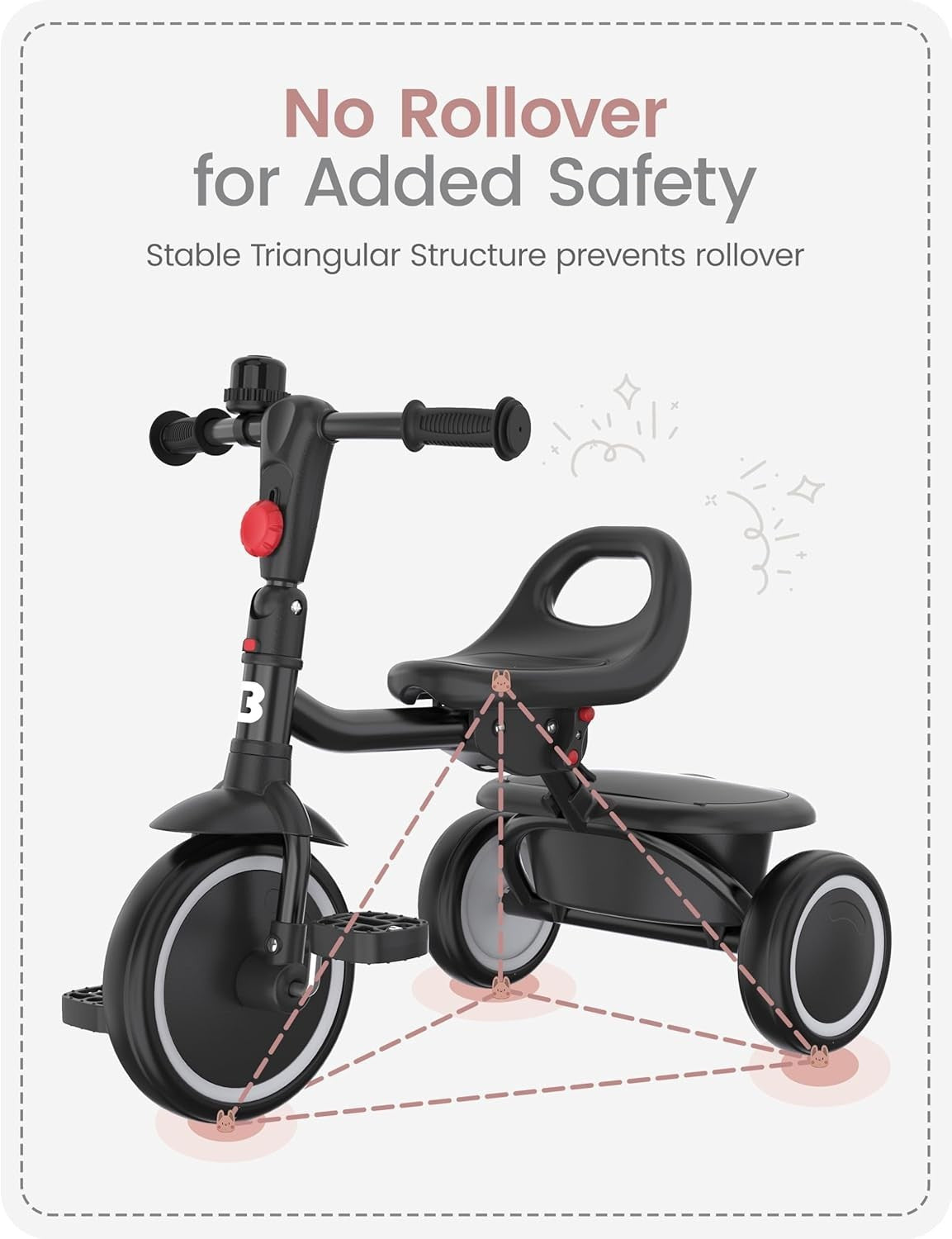 Foldable Toddler Tricycle Kids Trike Adjustable Seat Black Age 18M-5Y