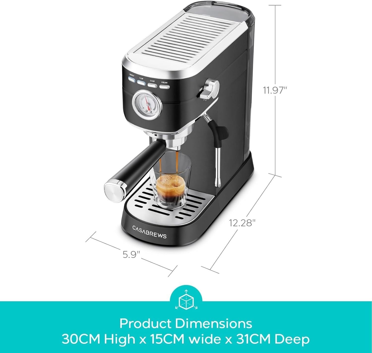 20 Bar Espresso Coffee Machine with Milk Frother 1L Stainless Steel Barista