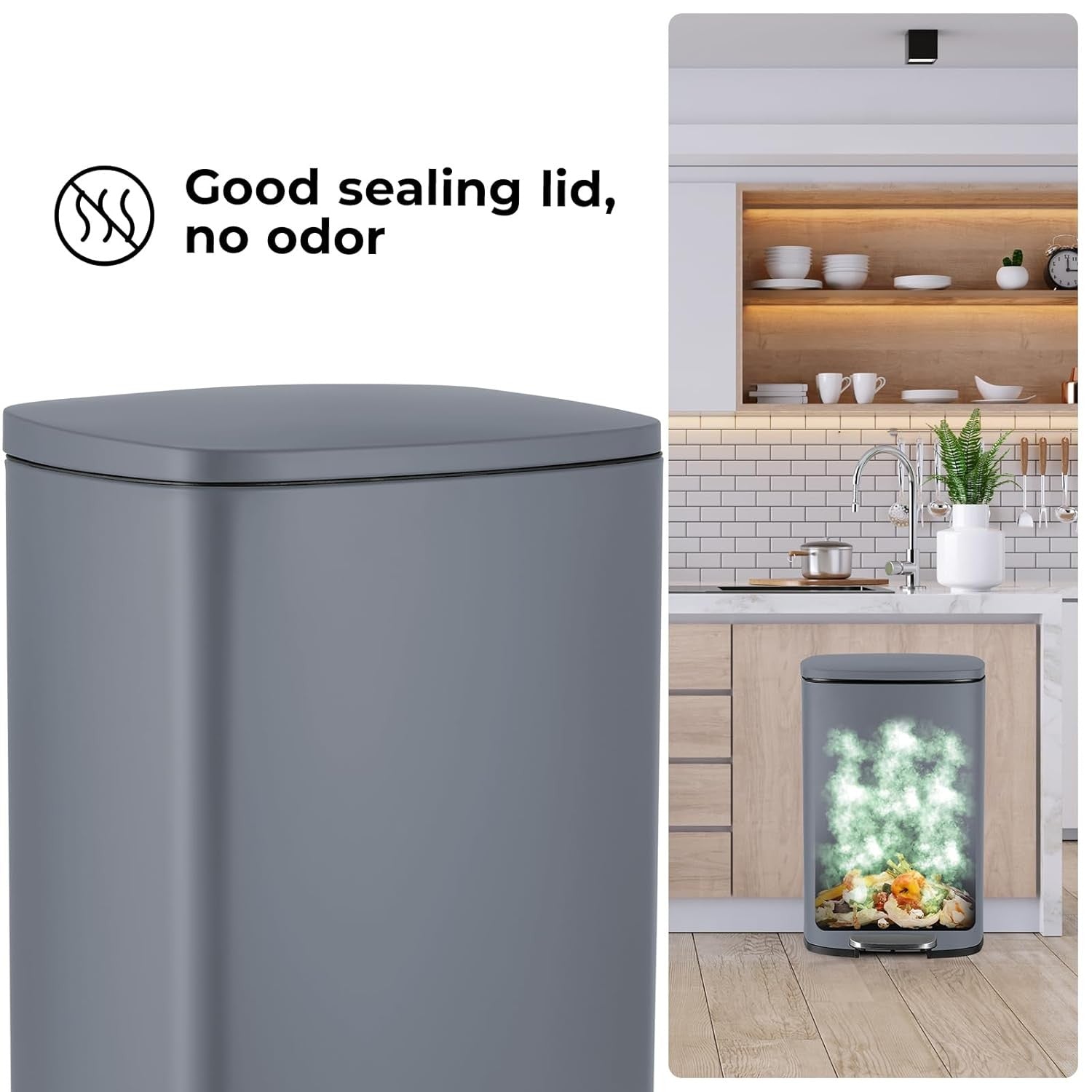 50L Stainless Steel Pedal Bin Soft Close Kitchen Waste Grey