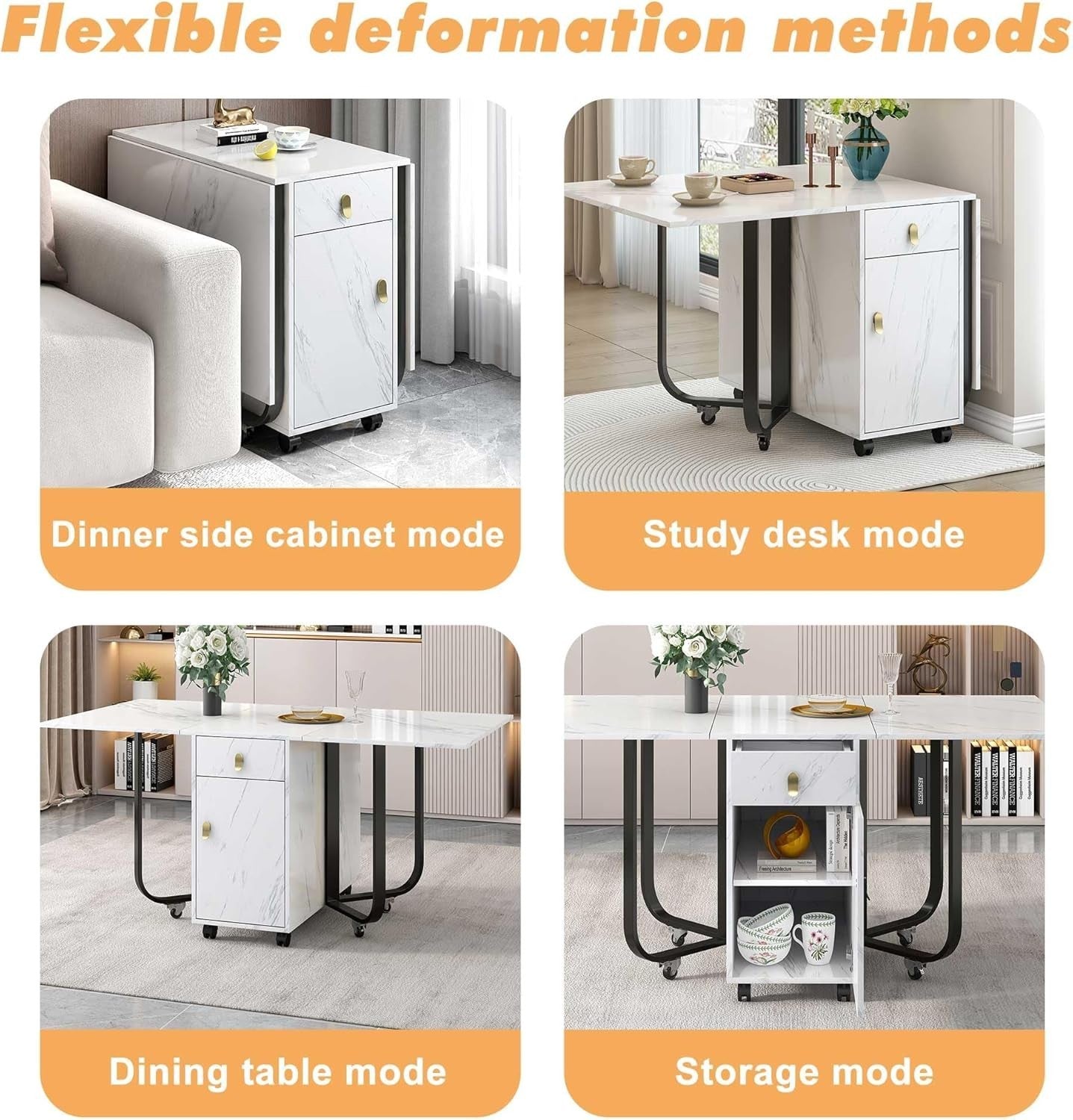 Folding Dining Table with Storage Drawers Space-Saving Kitchen Table