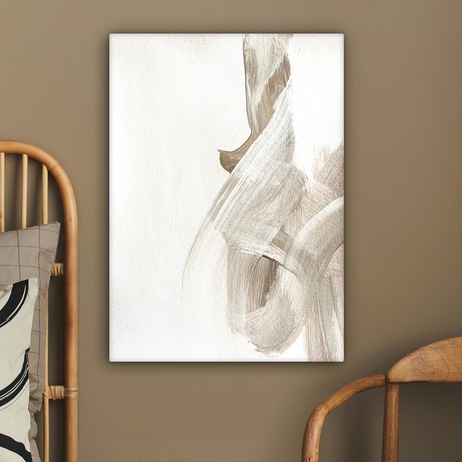 Beige Abstract Canvas Wall Art 50x70cm Framed Neutral