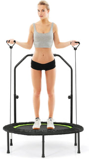 40in Foldable Fitness Trampoline Adjustable Handle Resistance Bands