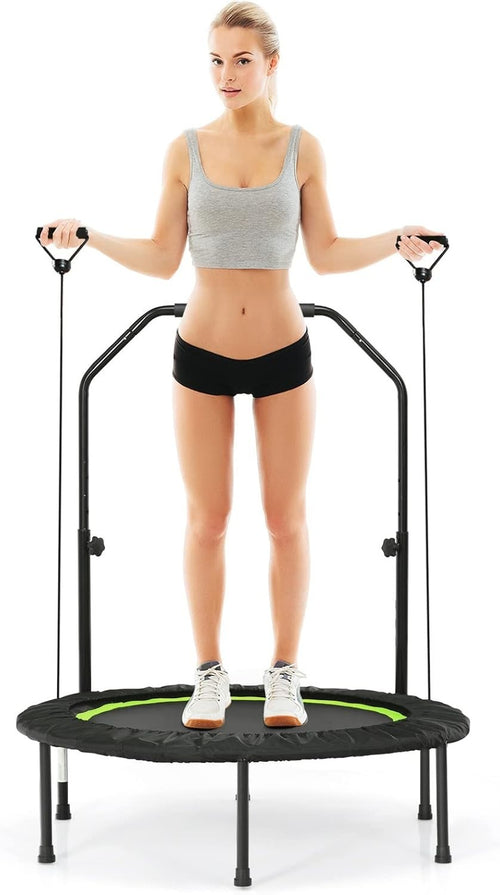 40in Foldable Fitness Trampoline Adjustable Handle Resistance Bands