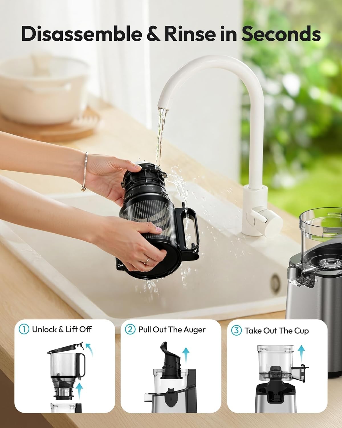 Cold Press Juicer 400W 5.8in Wide Feed Chute Whole Fruit High Yield