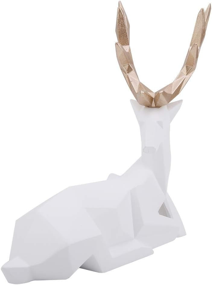 White Reindeer Ornament Set 2PCS • Modern Deer Statues Resin Home Decor Gift