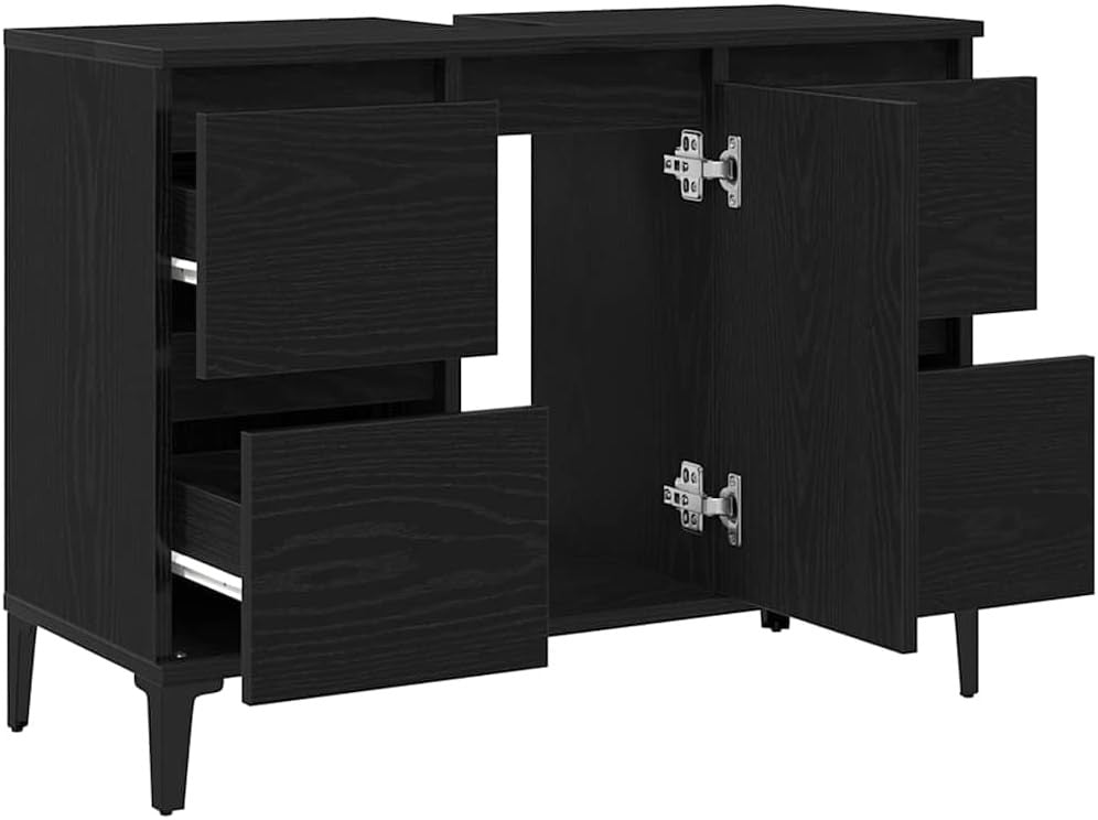 Black Oak Bathroom Sink Cabinet Vanity Unit with Drawers Cupboard Storage