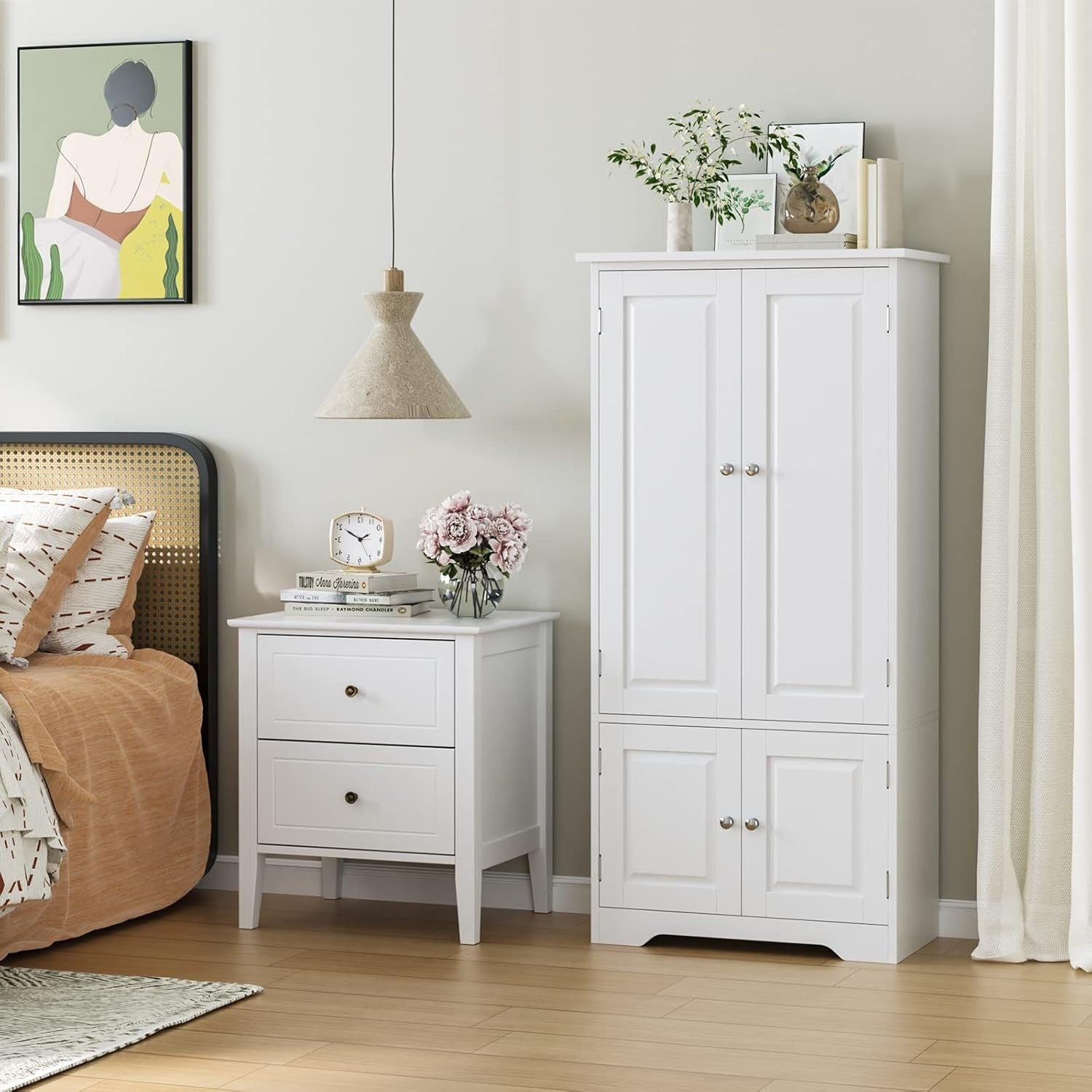Tall Kitchen Cupboard 4 Doors Adjustable Shelves White Sideboard