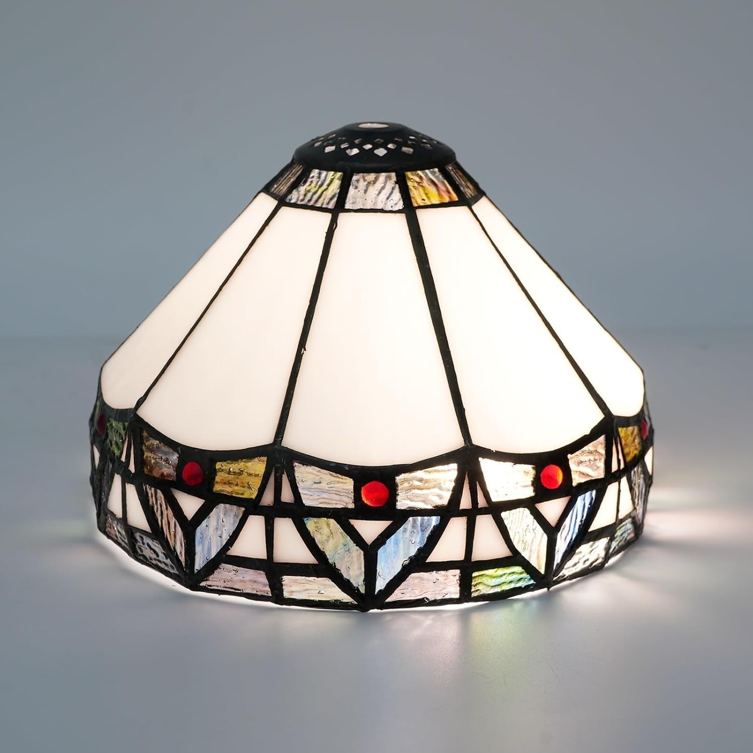Tiffany Style Stained Glass Lampshade 8" Vintage Roman Ceiling Pendant