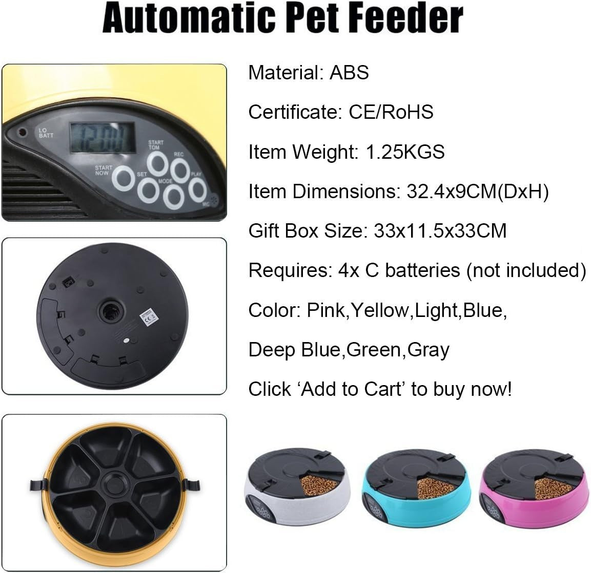 Automatic Cat Feeder 6 Meal Programmable Pet Food Dispenser Voice Recorder