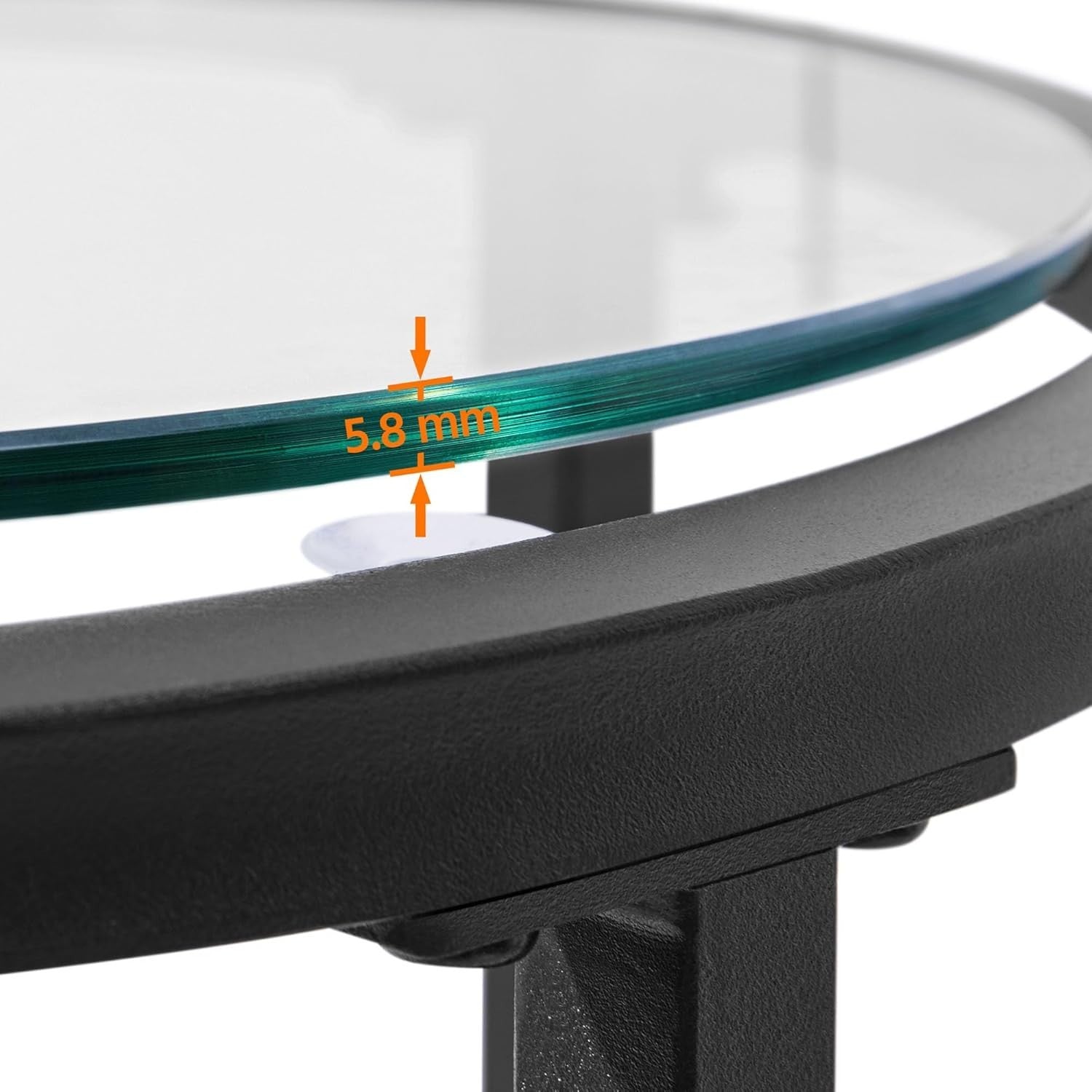 Set of 2 Round Glass Top Side Tables, Adjustable Feet, Modern Black Metal Frame