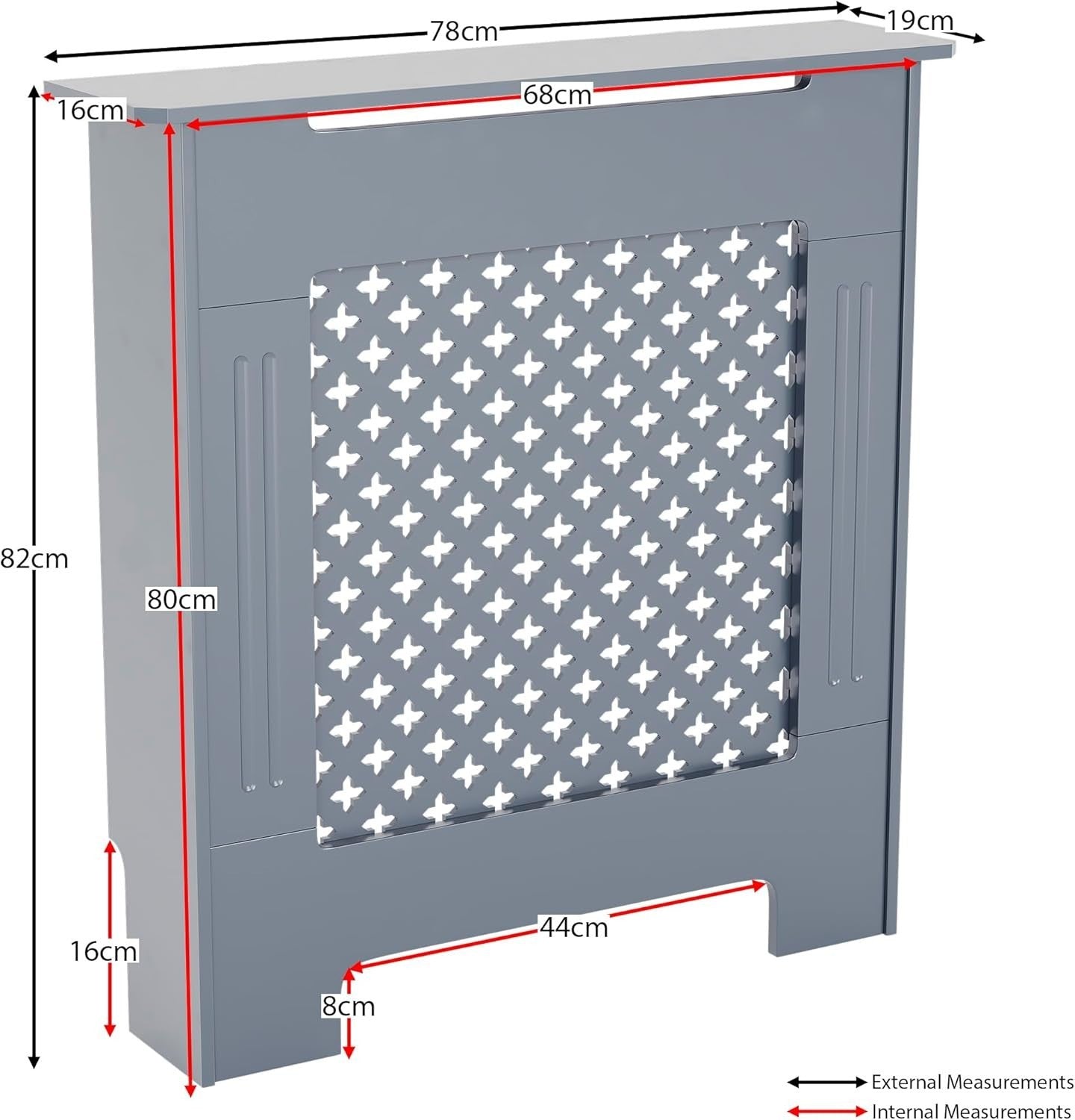 Small Grey Radiator Cover 82x78x19cm Modern Cross Pattern MDF Cabinet