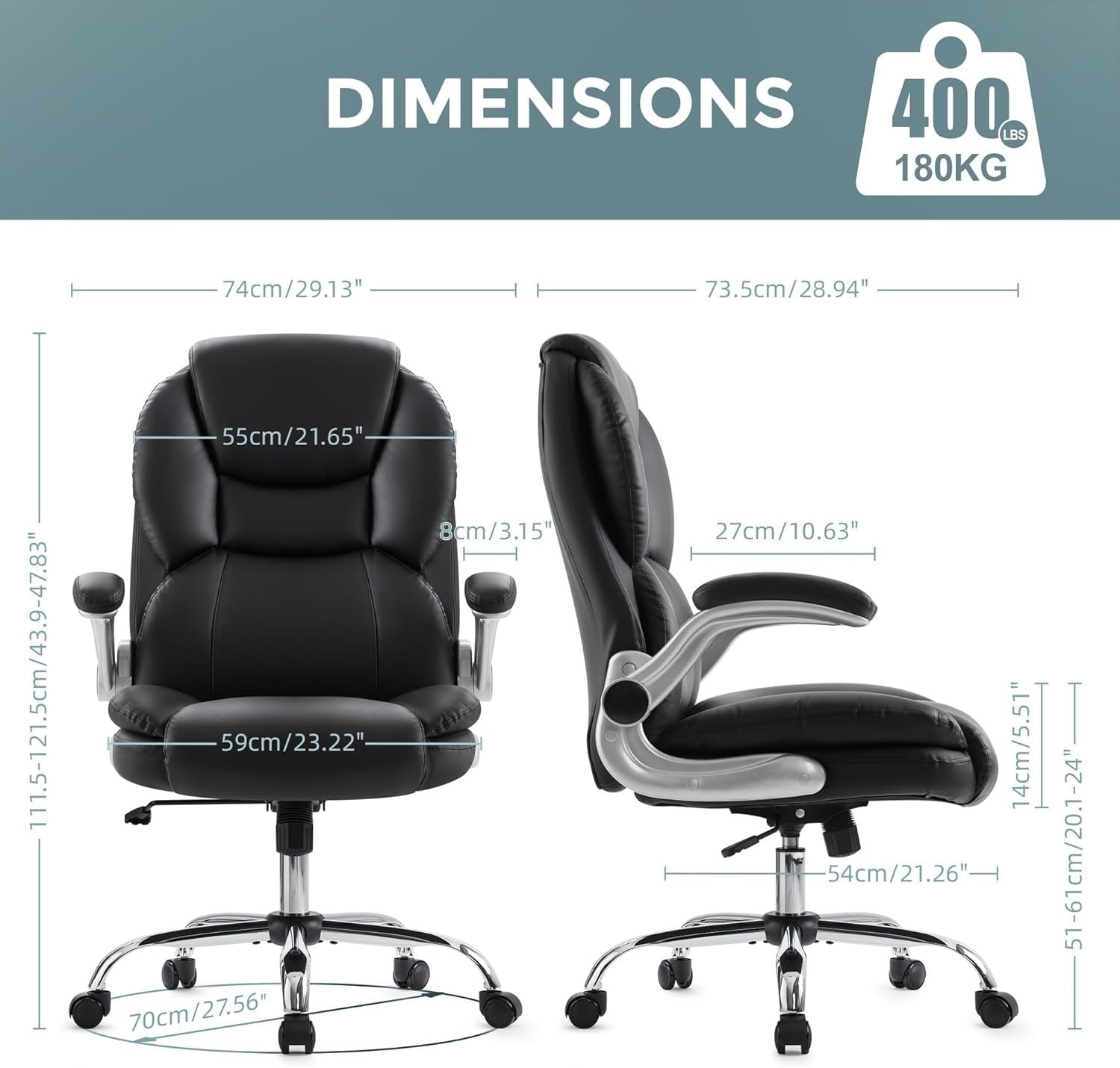 Executive Office Chair Ergonomic High Back PU Leather Flip-Up Arms Big & Tall