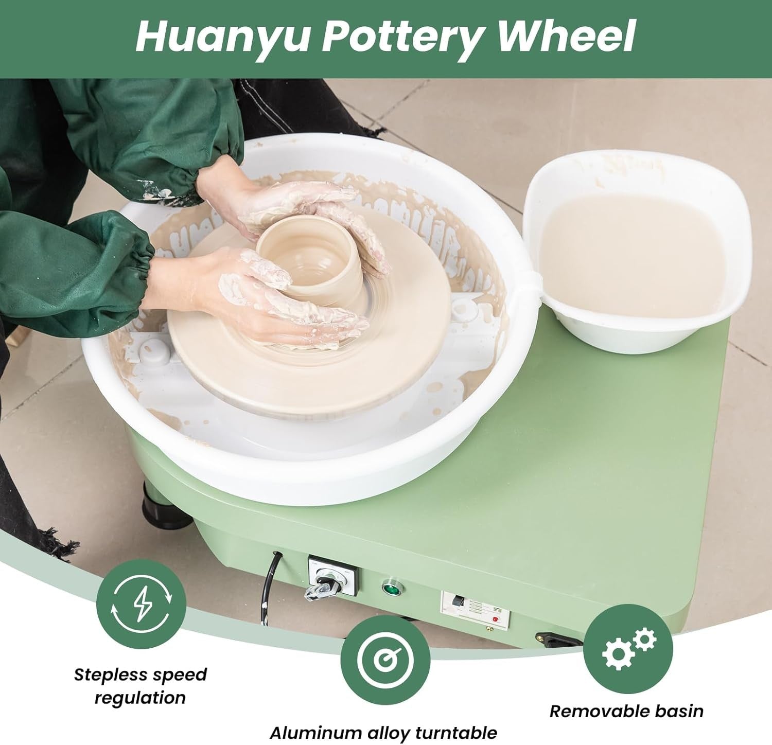 Electric Pottery Wheel Machine 10in with Foot Pedal for Home Studio Ceramics