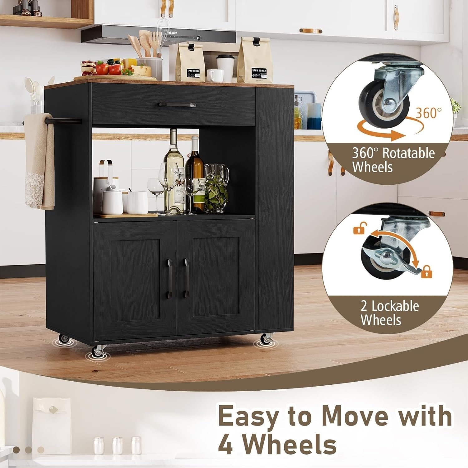 Kitchen Island Trolley with Cabinet Drawer Spice Rack