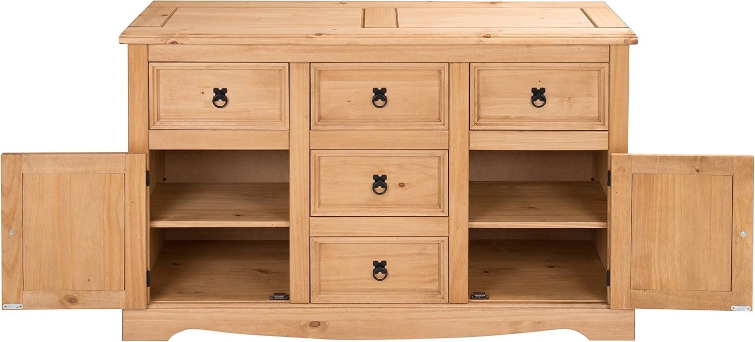 Large Pine Sideboard Cabinet 2 Doors 5 Drawers Storage Dining Room Furniture