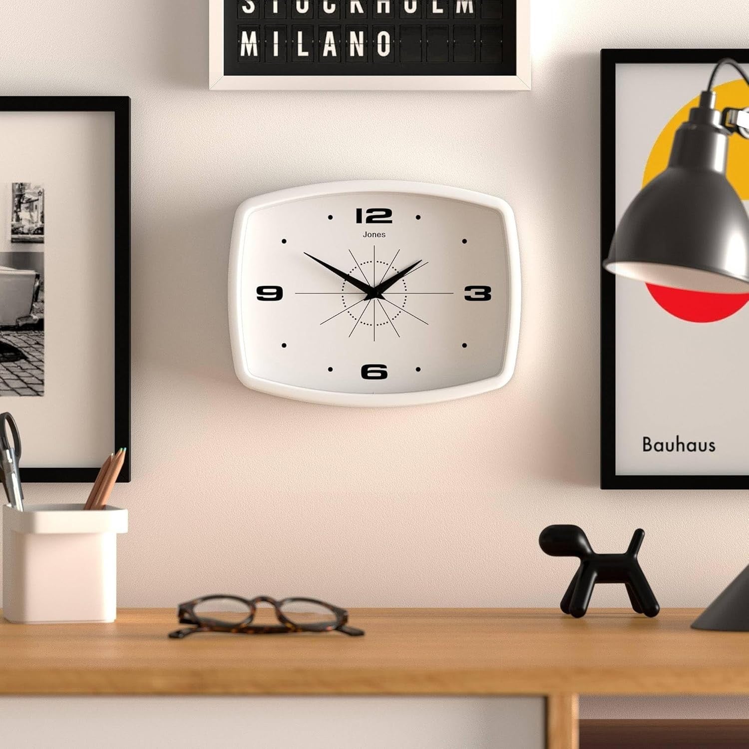 Retro 25cm Wall Clock Rectangle Silent White Modern Kitchen Living Room Decor
