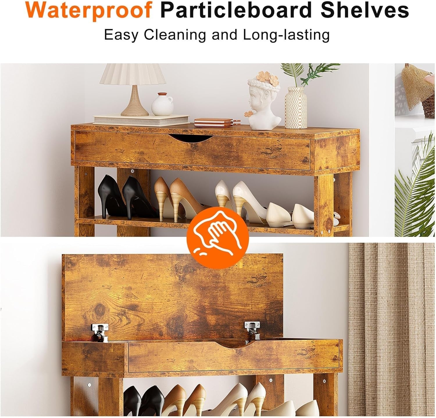 5-Tier Wooden Shoe Rack with Drawer, Space-Saving Storage Shelf 75x30x94cm