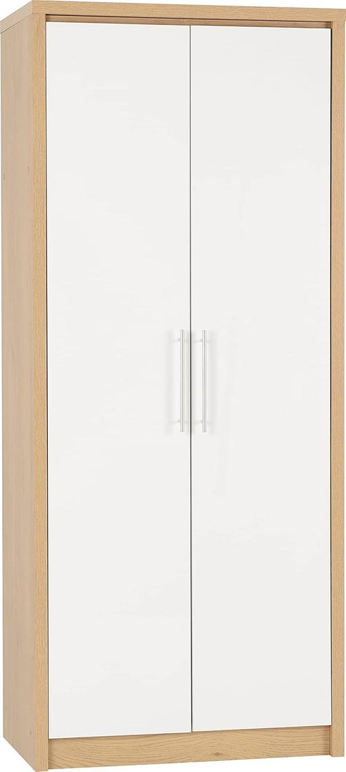 White Gloss 2 Door Sliding Wardrobe with Oak Effect – Space Saving Storage