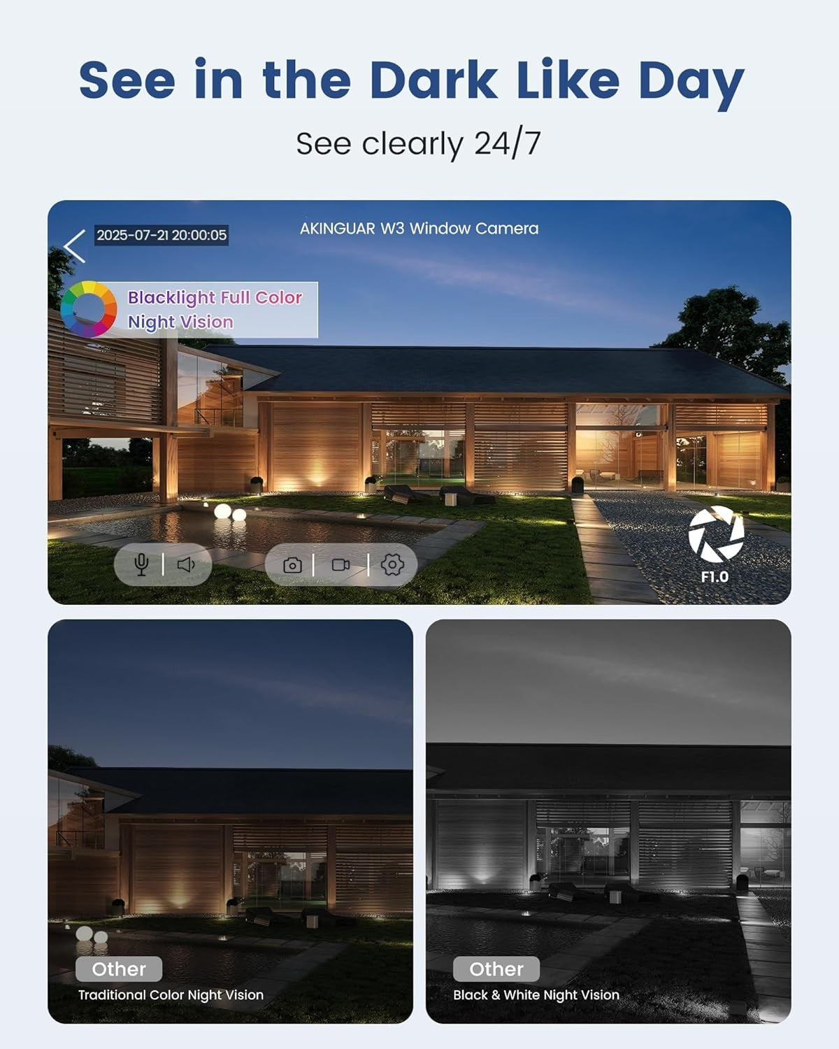 2 Pack 2K Window Security Cameras AI Detection Color Night Vision WiFi