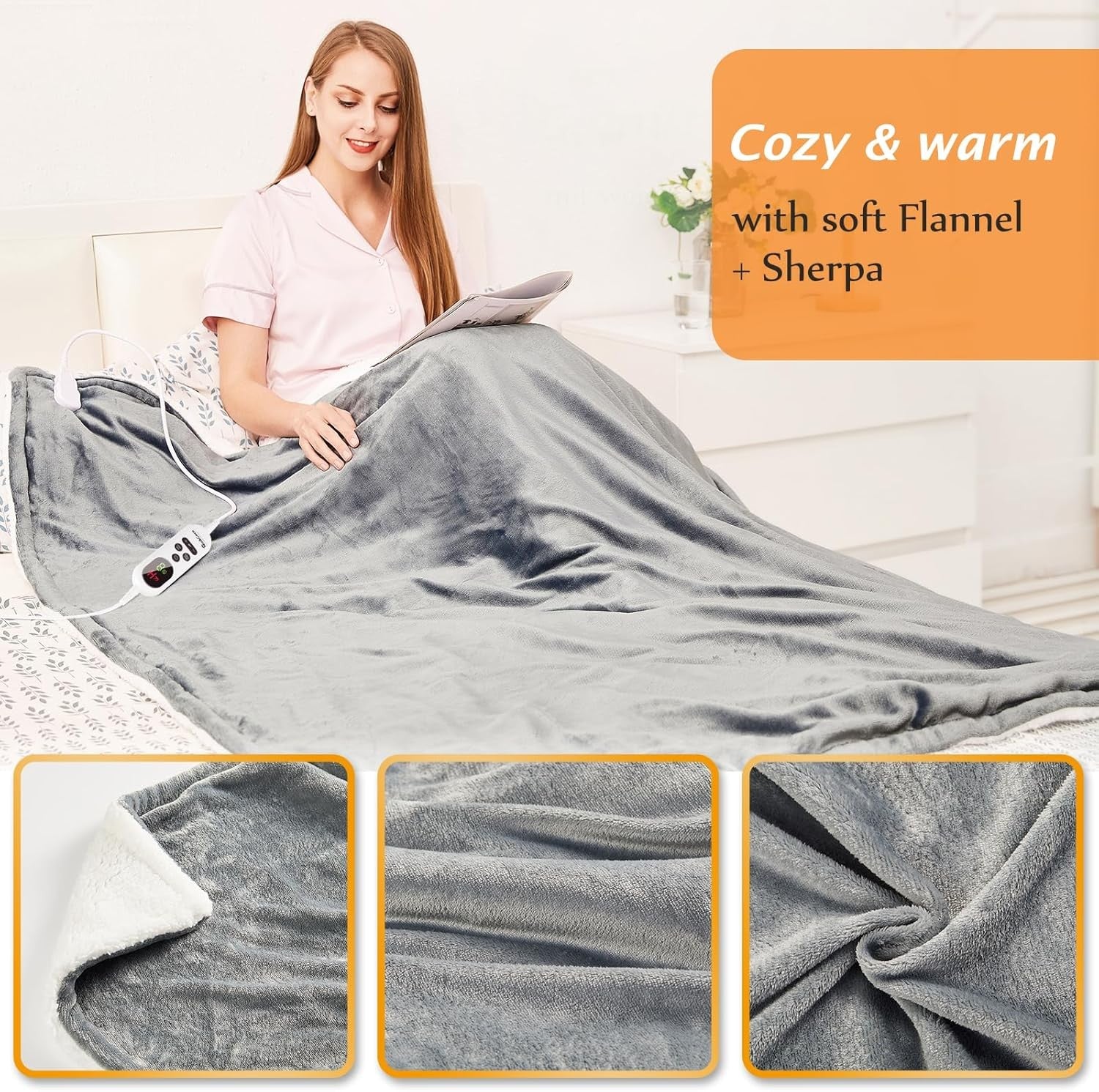 Electric Heated Throw Blanket Fast Heat 10 Levels Flannel 180x130cm
