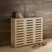 Wooden Shoe Storage Cabinet 3 Door Oak Effect Slatted Cupboard MDF